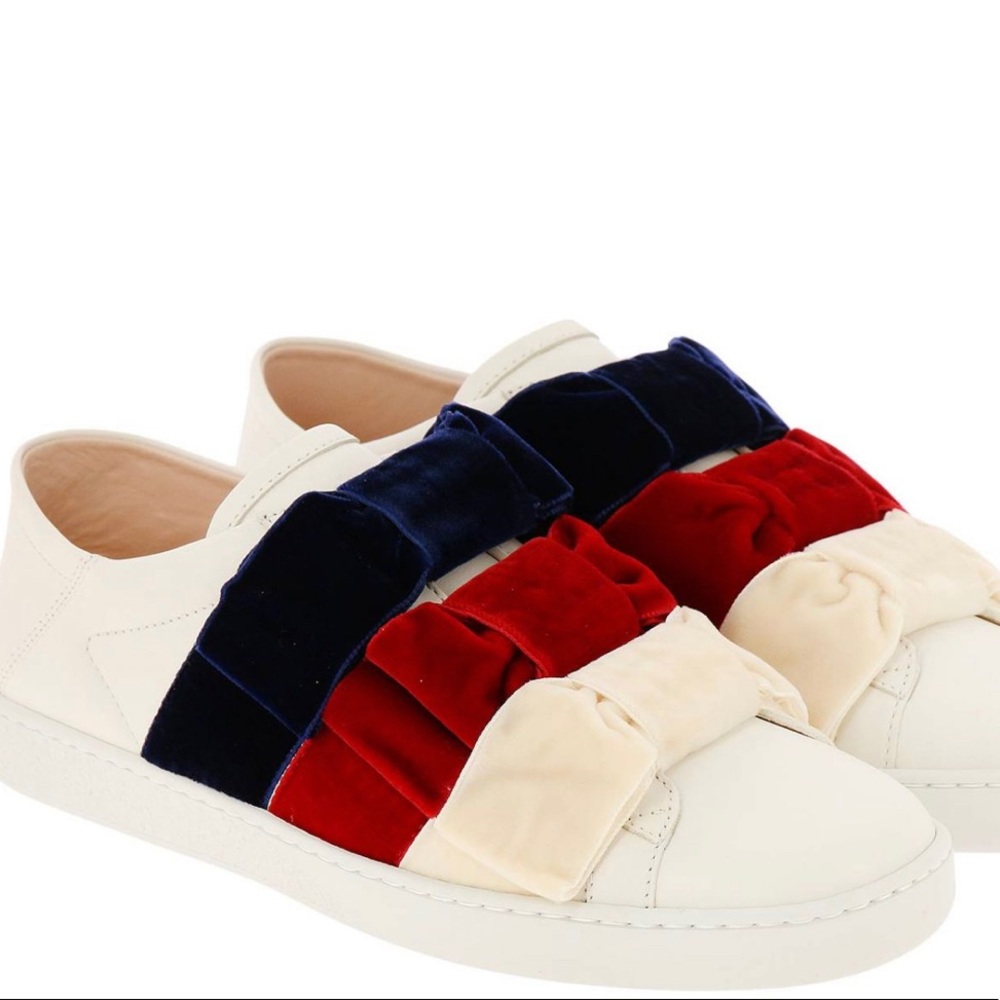 Gucci Womens Ace leather Bow Sneakers